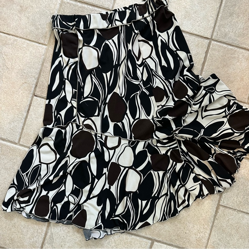Studio M Patterned Hi-Lo Skirt Tan Brown Black Women's Size S